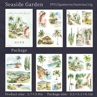 JIANQI 5 pcs PET Stickers Beautiful scenery Creative Waterproof Adhesive DIY Hand Made Collage Junk Journal Scrapbook Supplies