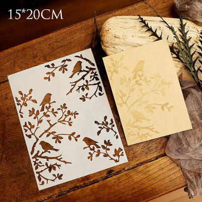 JIANWU Vintage Hollow Plant Flower Material Carved Plastic Plate Stencils Creative DIY Junk Journal Student Supplies Stationery