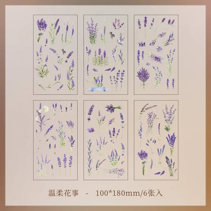 JIANQI 6pcs/pack Transparent PET Stickers Scrapbooking Materials DIY Junk Journal Collage Floral Leaves Plants Decor Stickers