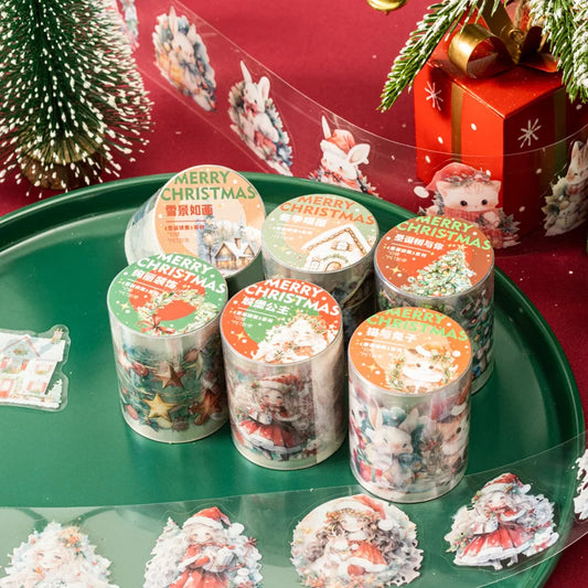 JIANQI 50mm*2m Transparent PET Christmas Tapes DIY Scrapbooking Decor Photo Album Collage Journalling Materials Stickers