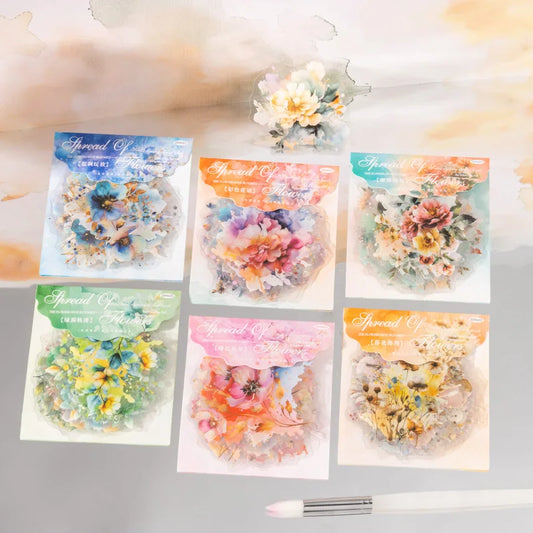 JIANQI 20 Pcs Watercolor flowers Stickers PET sticker package DIY diary decoration sticker album scrapbooking Junk Journal
