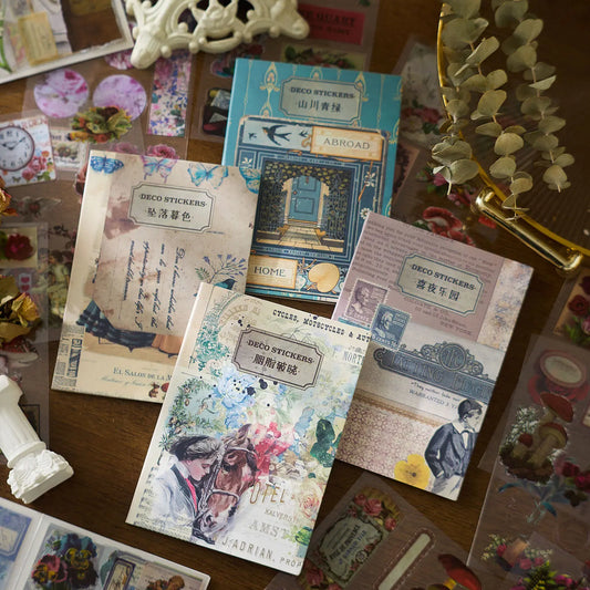 JIANQI 20sheets Vintage Cute Sticker Book Girl Decorative Stickers PET Material Scrapbooking Label Diary Stationery Album