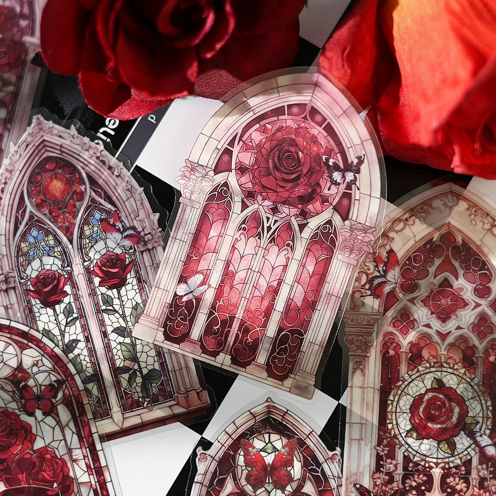 10pcs Flowers Window Sticker PET Materials Collage Junk Journal DIY Scrapbooking Supplies Aesthetics Decor Sticker