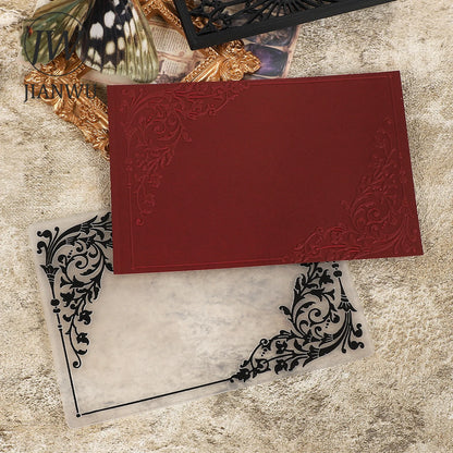 JIANWU Vintage Lace Flower Border Landscape material collage Plastic Embossed Concave Convex Plate Creative  Journal Stationery