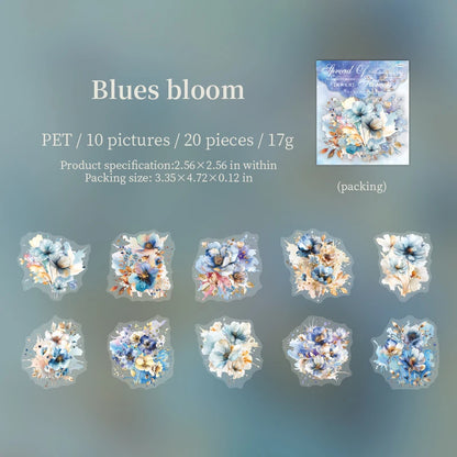 JIANQI 20 Pcs Watercolor flowers Stickers PET sticker package DIY diary decoration sticker album scrapbooking Junk Journal