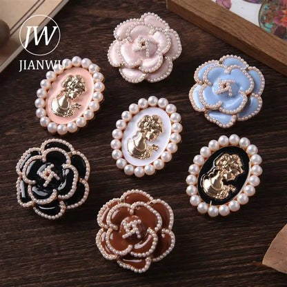 JIANWU Camellia Beauty Series Vintage Pearl Flower Landscaping Material Metal Clip Creative DIY Journal Stationery