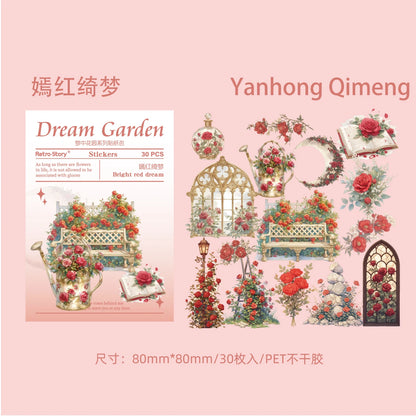 JIANQI 30pcs PET Materials Garden Flowers Sticker DIY Scrapbook Collage Supplies Creative Decor Stationery Aesthetics Stickers