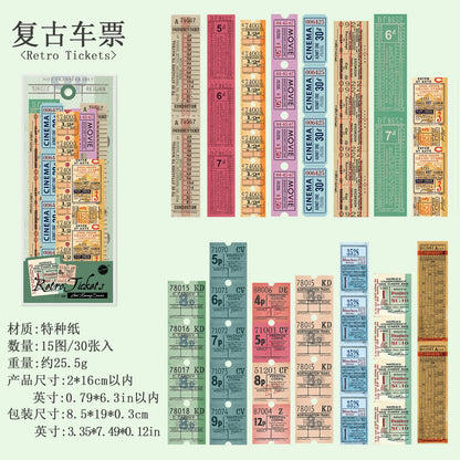 JIANQI 30pcs Vintage Long strip Sticker Pack Junk Journal DIY Scrapbooking Supplies Collage Stationery Stickers