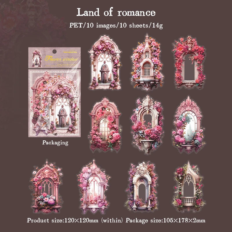 JIANQI 10pcs/pack Flowers Window Sticker PET Materials Collage Junk Journal DIY Scrapbooking Supplies Aesthetics Decor Sticker