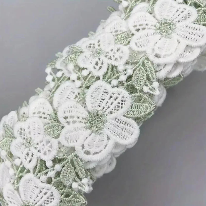 1Yard Green White Sunflower Embroidery Lace Trim Fabric Clothing Accessories Home Decoration Lace Ribbon
