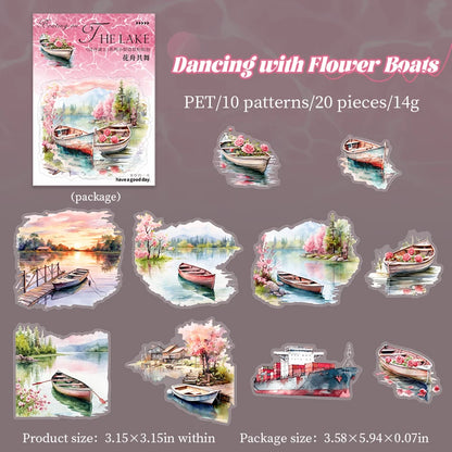 JIANQI 20pcs Water landscape Sticker Pack Junk Journal DIY Scrapbooking Supplies Collage School Stationery Stickers