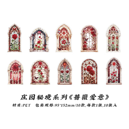 10pcs Flowers Window Sticker PET Materials Collage Junk Journal DIY Scrapbooking Supplies Aesthetics Decor Sticker