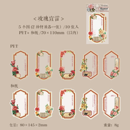 10 pcs Vintage Flowers Plant Labels Stickers Diy Plant Diary Album Scrapbooking Planner hand made Collage material