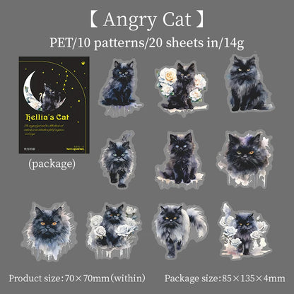 JIANQI 20pcs/pack black Cat PET Stickers Decor Junk Journal DIY Srapbook Supplies Collage Stationery Cute Sticker