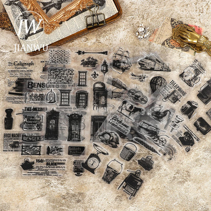 JIANWU Vintage Door Window Hot Air Balloon Material Collage Landscape Transparent Silicone Stamp Creative DIY Journal Stationery