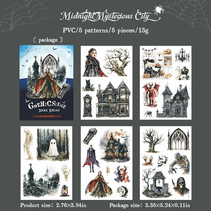 JIANQI 5 pcs pvc Stickers Dark Gothic style Creative Waterproof Adhesive DIY Hand Made Collage Junk Journal Scrapbook Supplies