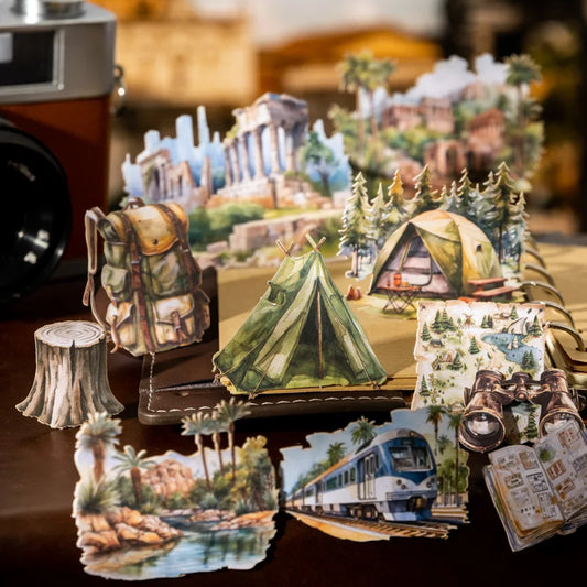 JIANQI 20pcs Travel scenery Sticker Decorative Collage Junk Journal DIY Scrapbooking Supplies Aesthetics Decor Sticker