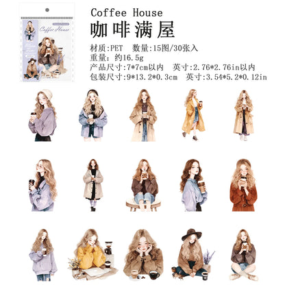 JIANQI 30 pcs Large size PET Stickers Life girl Decorative handmade Scrapbooking Material Diary Album Craft Supplies