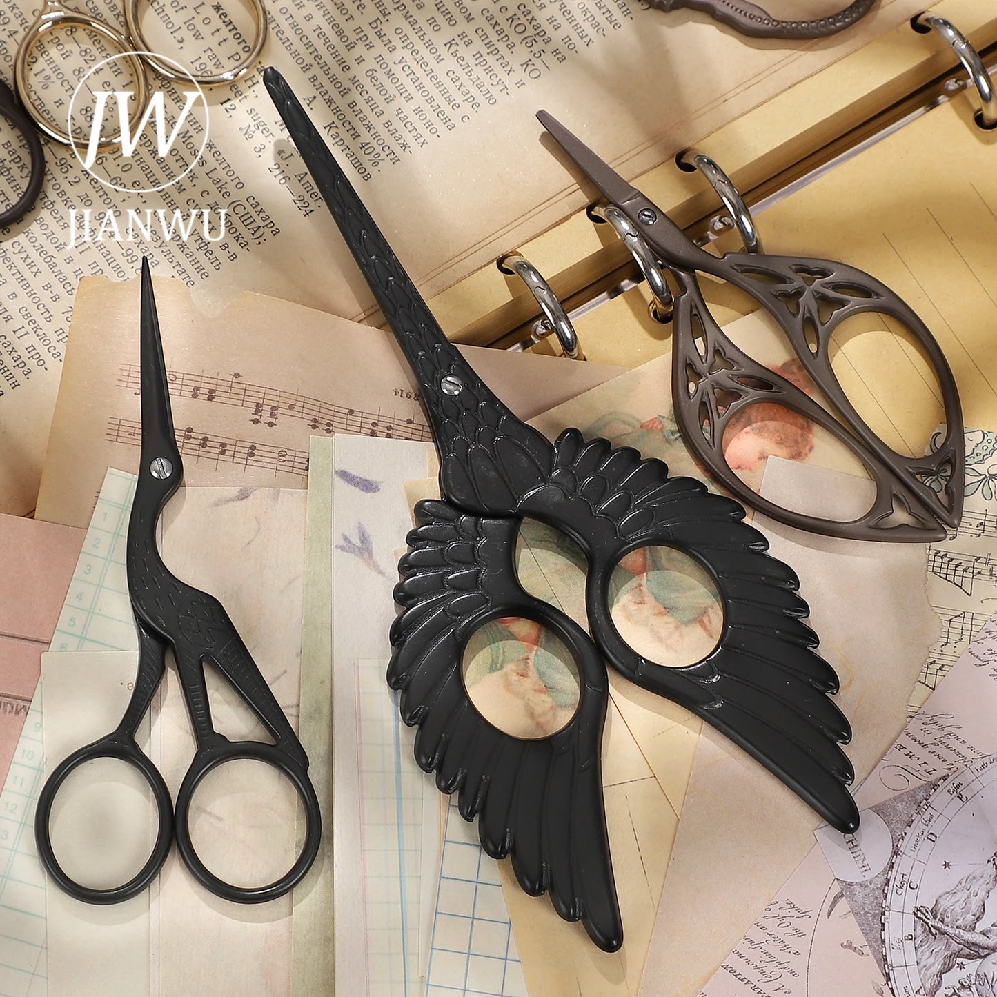 JIANWU  Vintage Crane Stainless Steel Scissors Cutting Tools Creative DIY Student Supplies Stationery