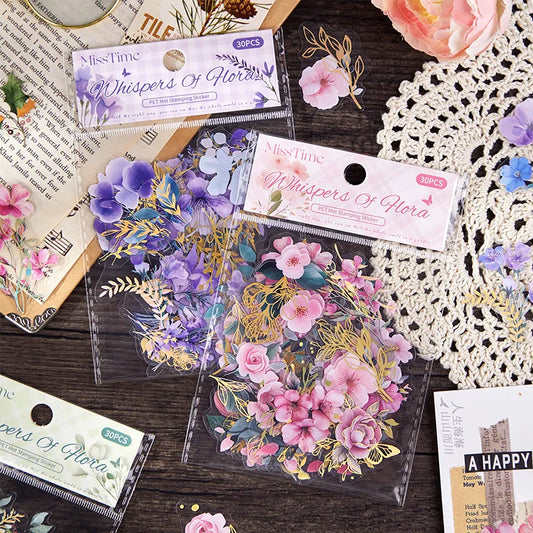 30 pcs Natural Stories Vintage INS Flower Plant Stickers Decorative Stick Labels Diary Album hand made Scrapbooking material