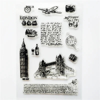 JIANWU 1 Pcs Transparent Silicone Seal Retro Stamp Aircraft Tower Building Clear Stamps Office Supplies Stamps DIY Stationery