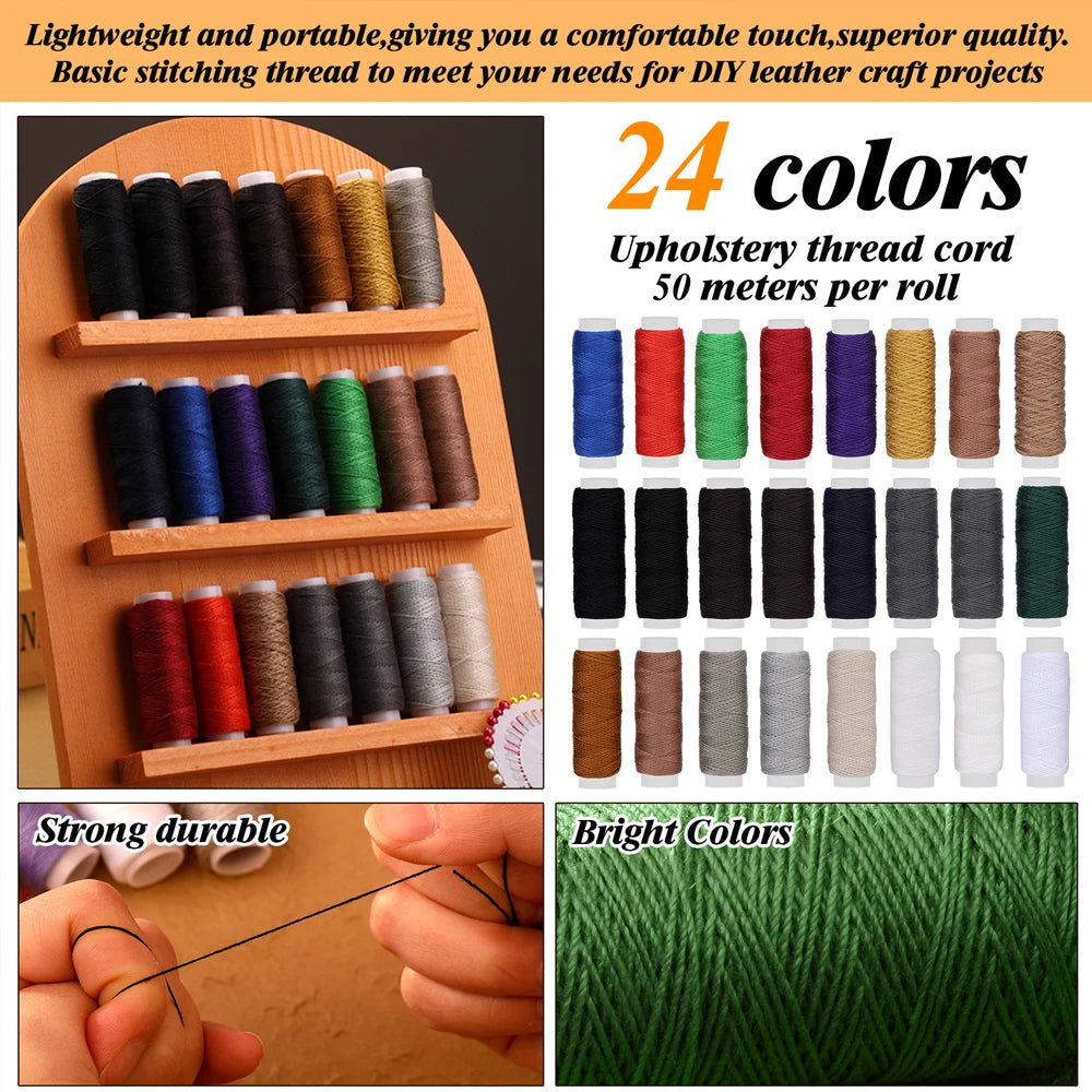 Zxiixz 83Pcs/set Leather Repair Sewing Kit with Polyester Sewing Thread 6Pcs Waxed Thread Stitching Needle for Boots Shoes Sofa