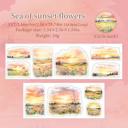 JIANQI 65mm*2m Sunset Landscape Tapes DIY Scrapbooking Decor Photo Album Collage Journalling Materials Aesthetics Stickers
