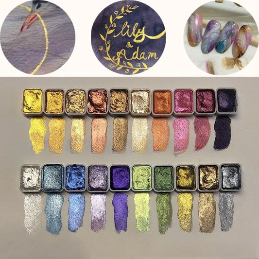 1ml/20 Color/set of Mineral Pearl Watercolor Pigment Solid Packaging Art College Students Studio Painting Gold Polarizing Powder