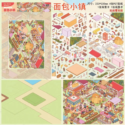 JIANQI Plus Size market Party 3D Cabin Scene DIY Sticker Landscape Sticker Stacking Pasting Festival Birthday Gift for Kid Child