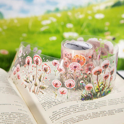 JIANQI 50mm*2m Dandelion flower PET Tape DIY Scrapbooking Decor Photo Album Creative Stationery Collage Materials Stickers