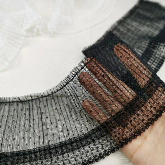 1Yard Elastic Wave Point Mesh White Black Dot Lace Fabric Handmade DIY Wedding Dresses Sewn Decoration 10.5CM Wide