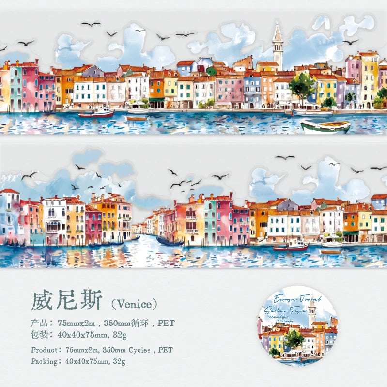 JIANQI 75mm*2m PET Large size tape Sticker Decorative collage Adhesive Diy Scrapbooking hand made Masking tapes