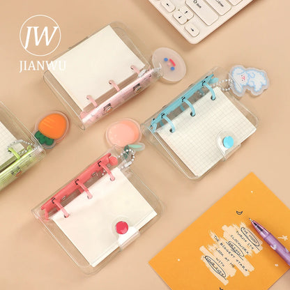 JIANWU Cute Mini 3 Ring Loose-leaf Book Transparent Portable Student Journal Binder Notebook Kawaii Stationery School Supplies