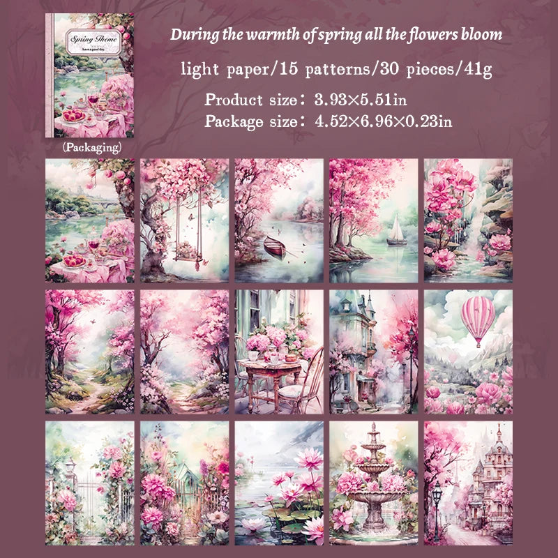 JIANQI 30pcs Vintage Flowers Landscape Materials Paper DIY Scrapbooking Junk Journal Collage Photo Album Retro Background Paper