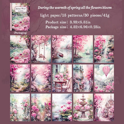 JIANQI 30pcs Vintage Flowers Landscape Materials Paper DIY Scrapbooking Junk Journal Collage Photo Album Retro Background Paper