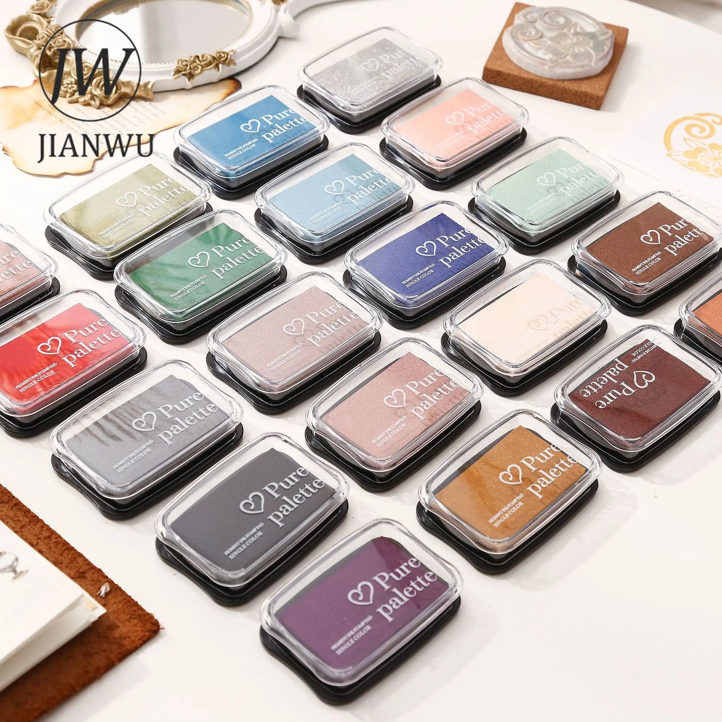 JIANWU 20 Colors Big Ink Pad Oil Planner Silicone Stamp Material Concave Waist Color Ink Pad Creative DIY Journal Stationery