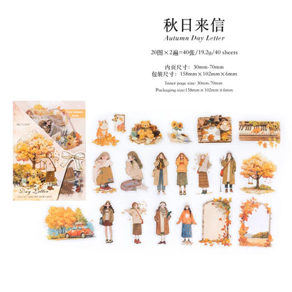 JIANQI 40pcs Four Seasons Girls Stickers Aesthetic Landscape Decor Scrapbook Diary Album Collage material junk journal supplies