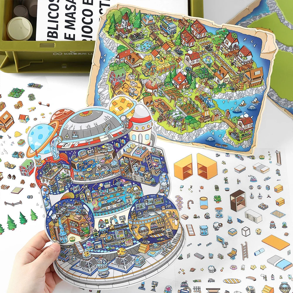 JIANQI Scene Miniature Stickers Storage Stickers DIY Cabin Scene Stacking and Pasting Scrapbooking Material Scrapbook Kit