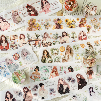 JIANQI 50mm*2m PET Tape Stickers Creativity Scrapbooking Hand Account Adhesive hand made Diy Junk Journal Craft Supplies
