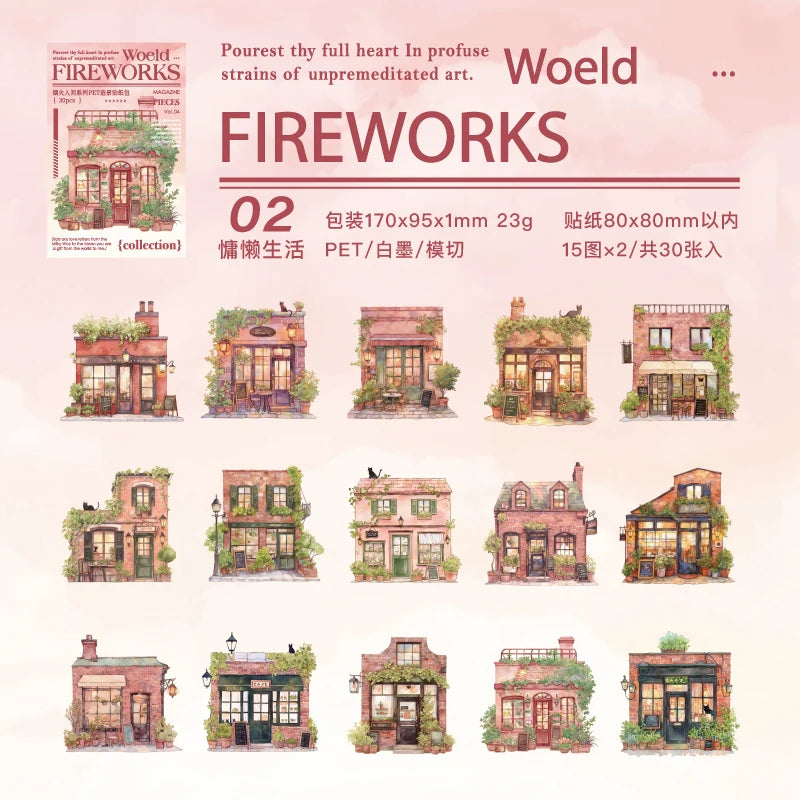 JIANQI 30 pcs House theme Sticker Pack Junk Journal DIY Scrapbooking School Supplies Collage Stationery Stickers