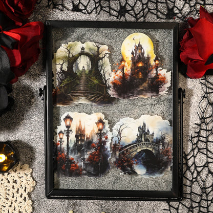 JIANQI 20pcs/pack PET Stickers Dark Style Beautiful Landscape DIY Decorative Scrapbooking Material Collage Sticker Journal