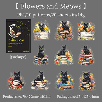 JIANQI 20pcs/pack black Cat PET Stickers Decor Junk Journal DIY Srapbook Supplies Collage Stationery Cute Sticker