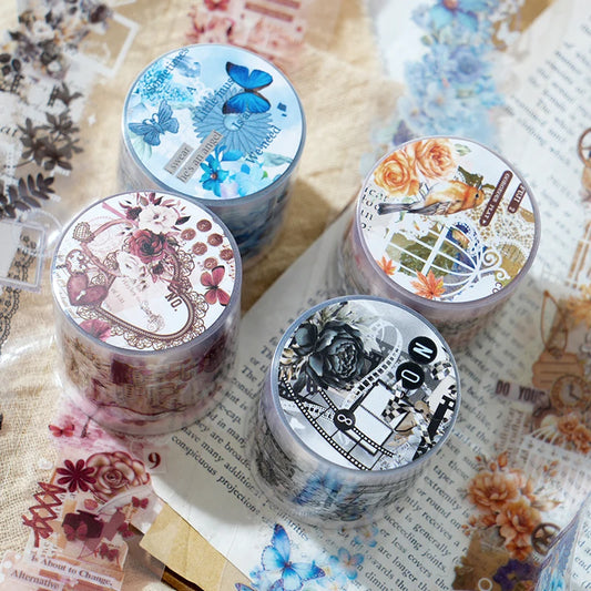 JIANQI 38mm*2m Retro Lace flower PET Tapes DIY Scrapbooking Collage Stationery Decor Journalling Materials Ins Adhesive Stickers