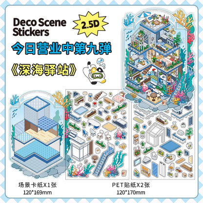 JIANQI Scene Miniature Stickers Storage Stickers DIY Cabin Scene Stacking and Pasting Scrapbooking Material Scrapbook Kit