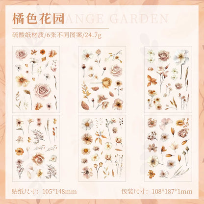 JIANQI 6 sheet Die cutting Flower Stickers Junk Journal Sticker Package DIY Diary Decoration Sticker Album Scrapbooking