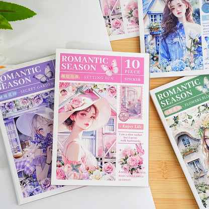 JIANQI 10 pcs PET Die cut Stickers book Romantic plants flowers Decor handmade Craft Material Diary Album Scrapbooking Supplies