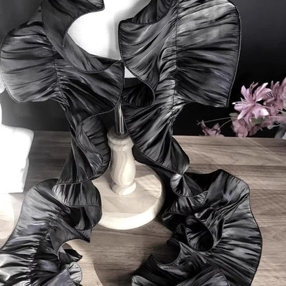 1Yard Ruffle Lace Edge Trim Shiny Satin Pleated Ribbon Fabric Edge Hem For DIY Dress Bouquet Curtain Upholstery Crafts 17CM Wide