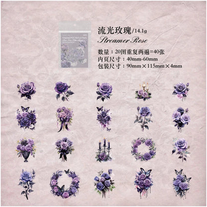 40 Pcs PET Multiple Roses Patterns Stickers Transparent Deco Decals For Scrapbooking Stick Labels Junk Journal Supplies