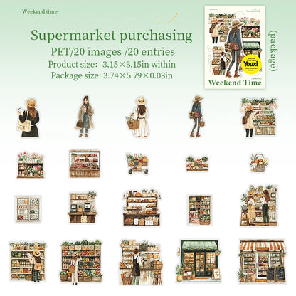 JIANQI 20 Pcs/pack Girls' Weekend PET Stickers hand tent DIY Stick Labels Scrapbooking Material Junk Journal Supplies