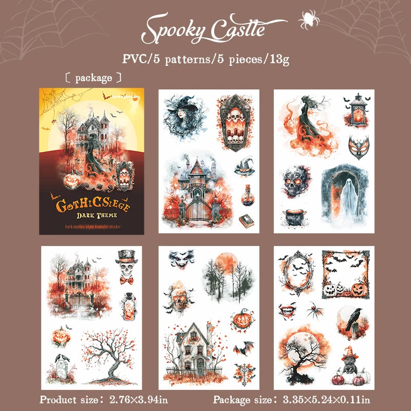 JIANQI 5 pcs pvc Stickers Dark Gothic style Creative Waterproof Adhesive DIY Hand Made Collage Junk Journal Scrapbook Supplies